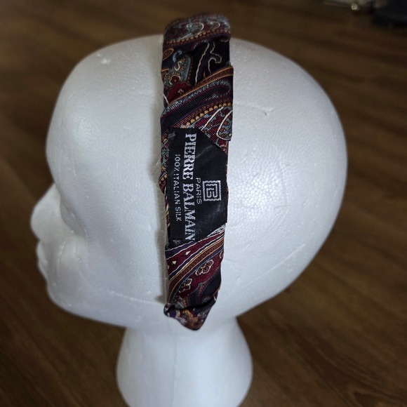 Pierre‎ Balmain Paris Men\'s Tie Upcycled Silk Paisley Twisted Headband Burgundy main image 4